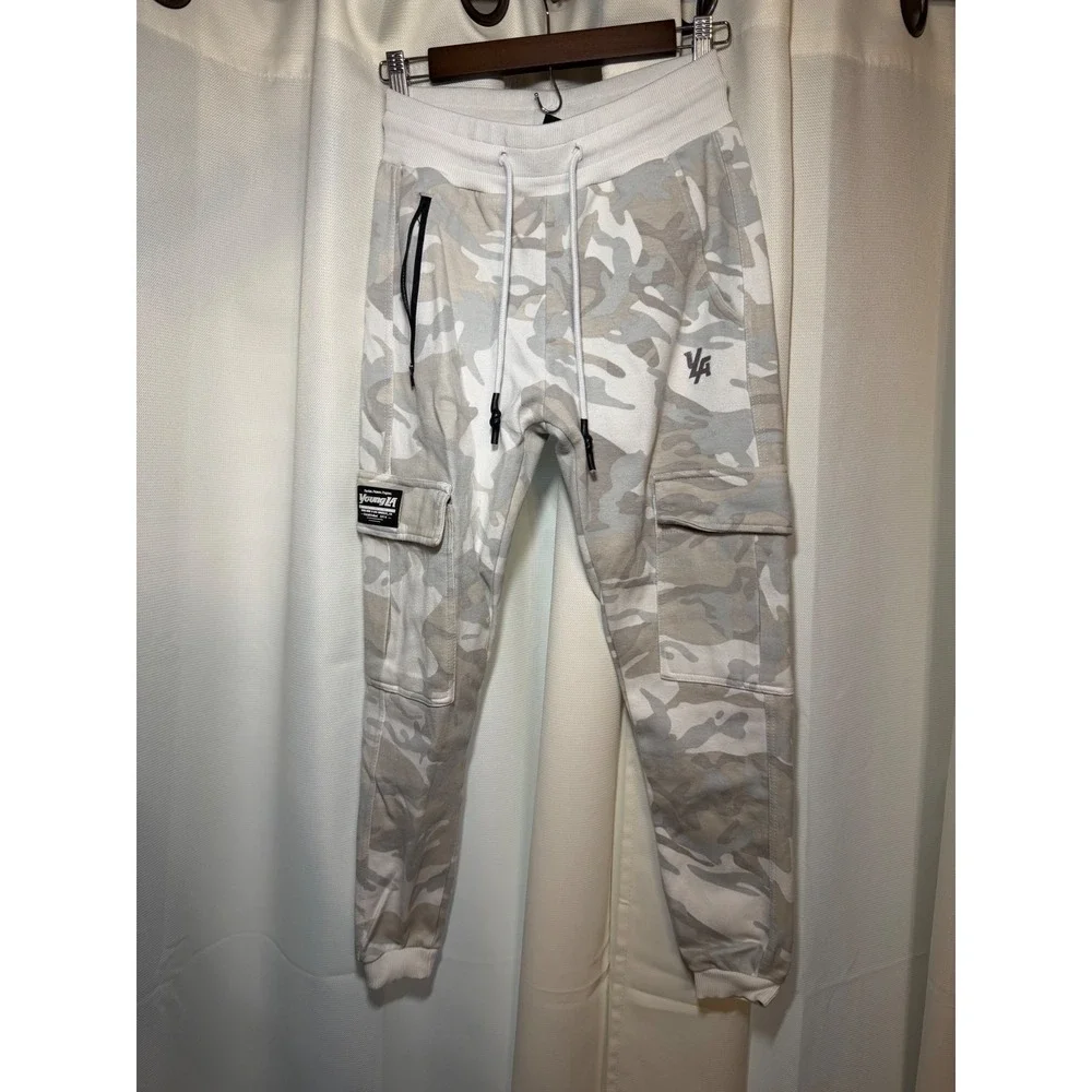 YoungLA Cargo Jogger Sweatpants Men's Small White Gray Camo Tactical Athletic